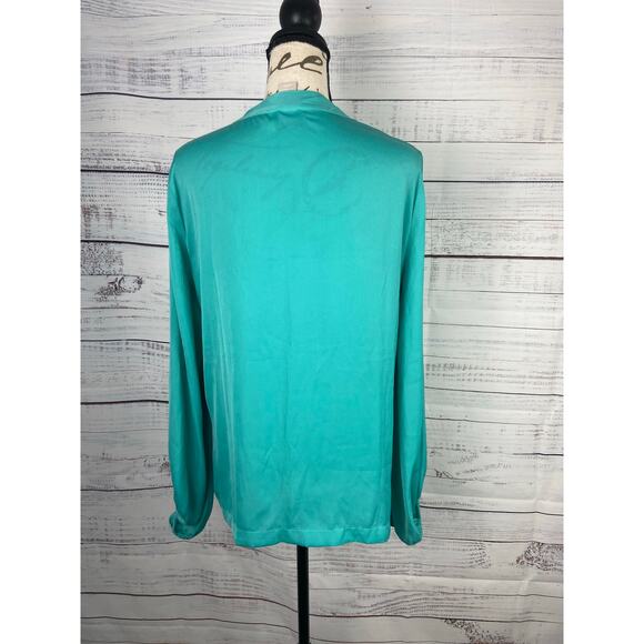 Chicos 1 Blouse Womens M Blue Long Bishop Sleeves Relaxed Fit V Neck Lightweight - Picture 4 of 10